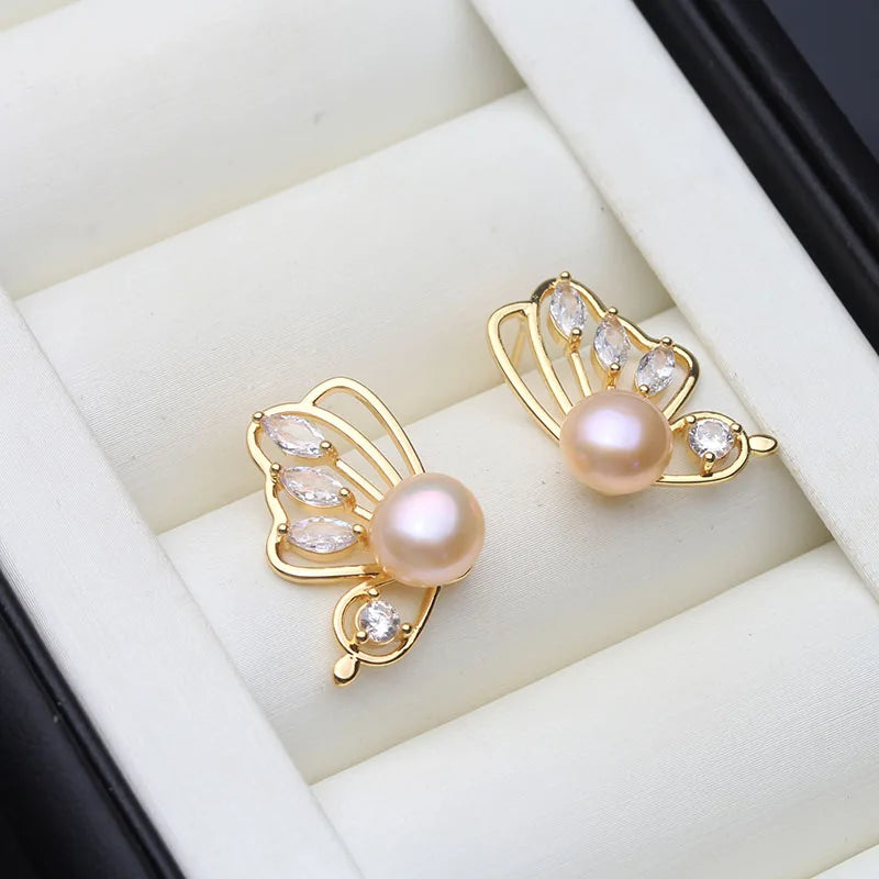 Genuine Freshwater Pearl Earrings For Women,Trendy Cultured Jewelry Stud Earrings