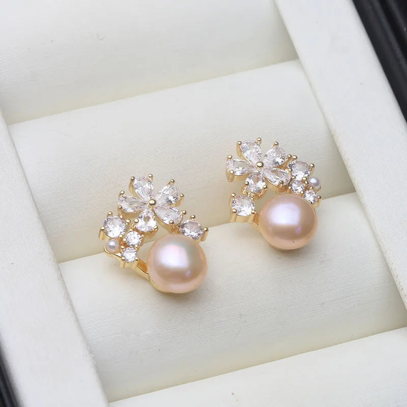 Real Freshwater Earrings with natural pearls,White Natural Pearl Earrings Jewelry