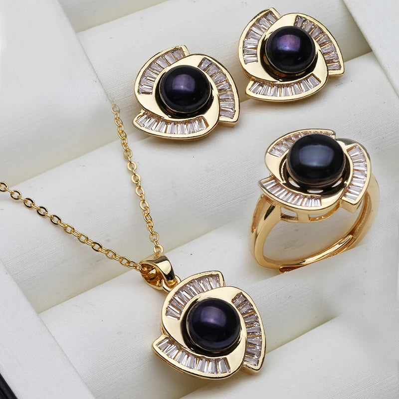 Real Pearl Necklace And Earring Set For Women,18K Gold Plated Elegant Pearl Jewelry Set