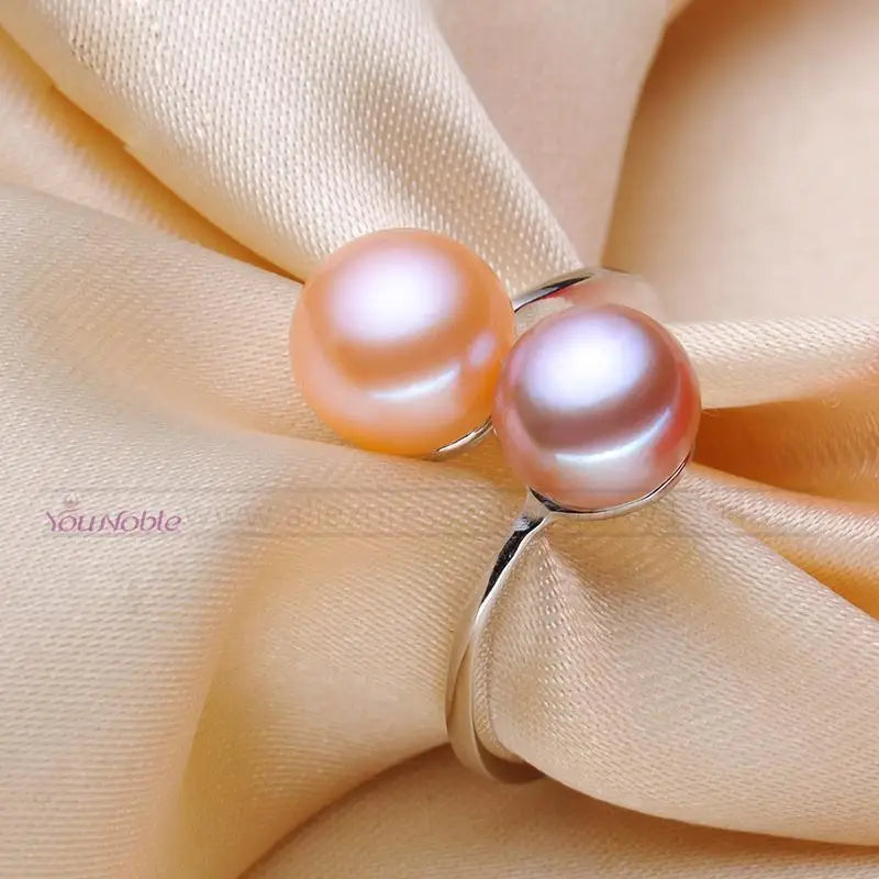natural pearl rings silver 925 double pearl rings adjustable