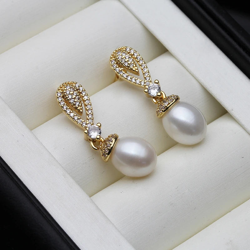 Dangling Natural Pearl Stud Earrings Boho Cultured Fresh water Pearl Earring