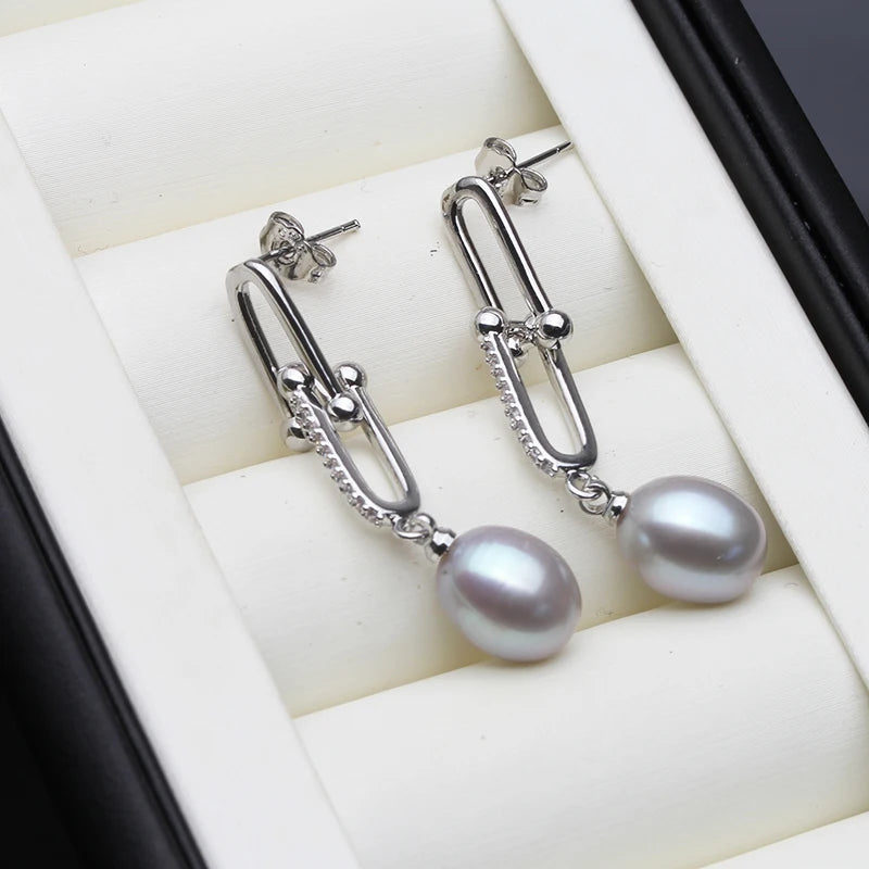 Freshwater Grey Pearl Drop Earrings Cute 925 Sterling Silver Pearl Earrings