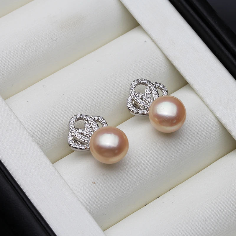 Real Natural White Freshwater Pearl Stud Earrings Real 925 Silver