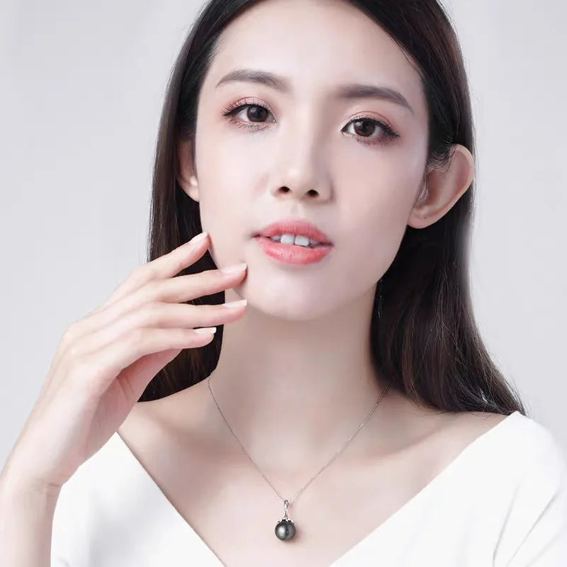 Real Natural Black Tahitian Pearl Pendant Women,925 Silver Large Pearl Pendant Jewelry