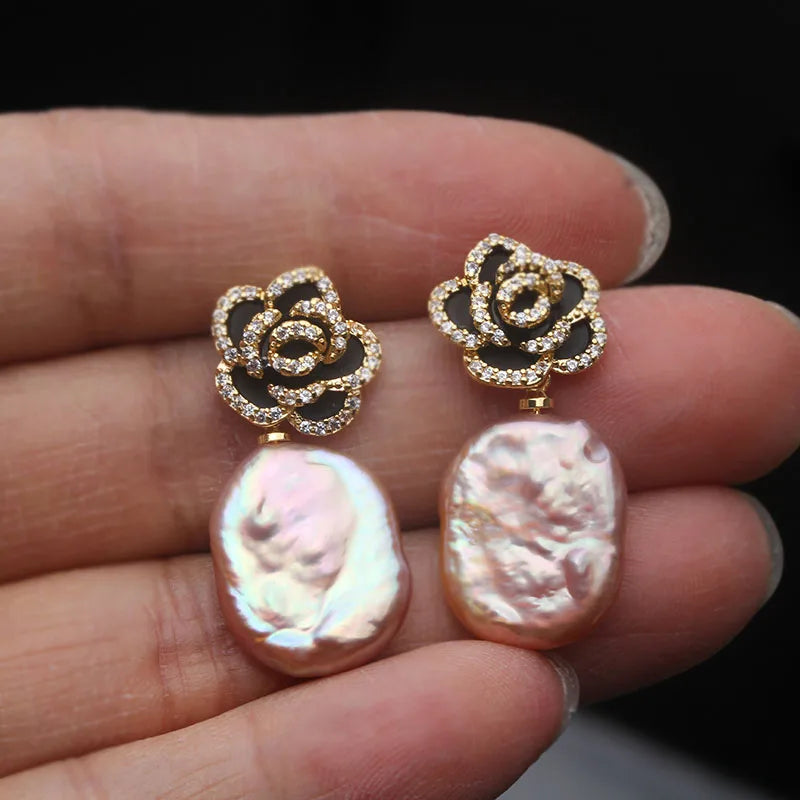 Natural Fresh Water Large Baroque Pearl Earrings Woman,Bridal Silver 925 Pearl Earring