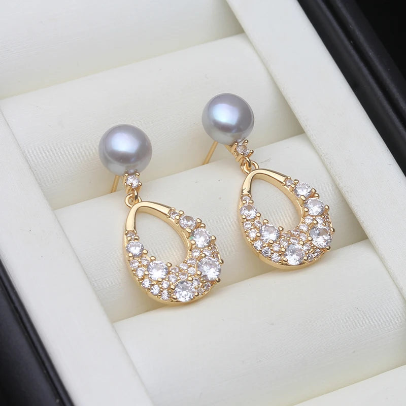 Genuine Freshwater Pearl Drop Earrings For Women,925 Silver Natural Dangle Pearl Earrings