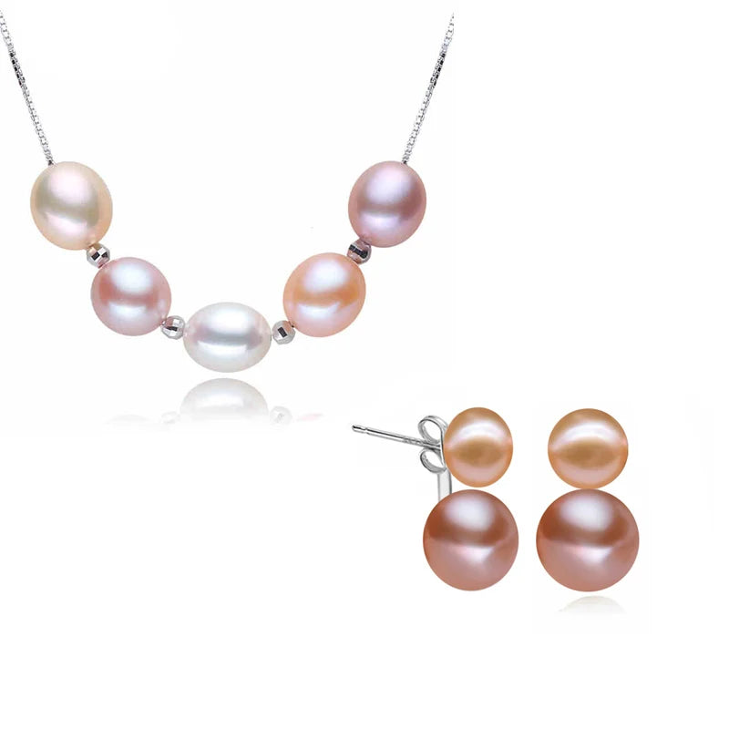 Real Natural Freshwater Set With Pearl Earrings And Necklace Woman,Pearl Set Silver 925
