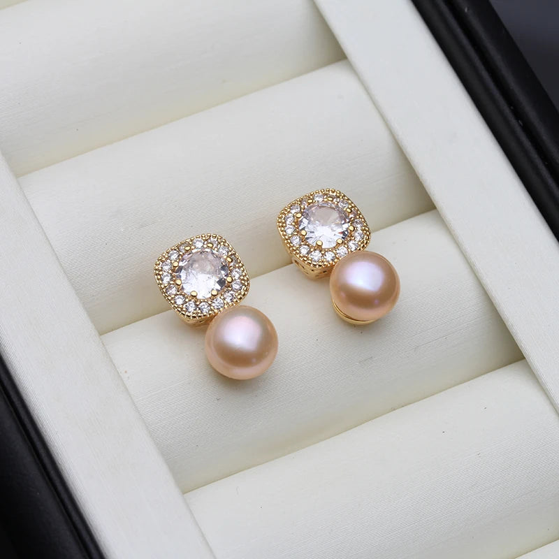 Freshwater Pearl EarringsCute Small Zircon Natural Pearl Stud Earring