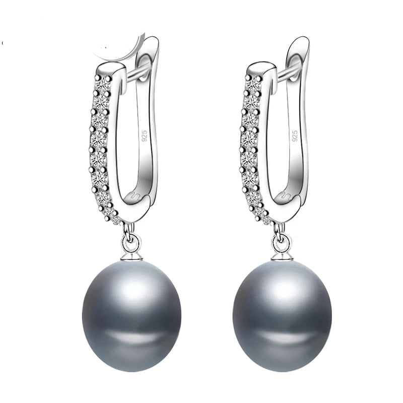 Real freshwater grey pearl earrings,classic 925 sterling silver earrings