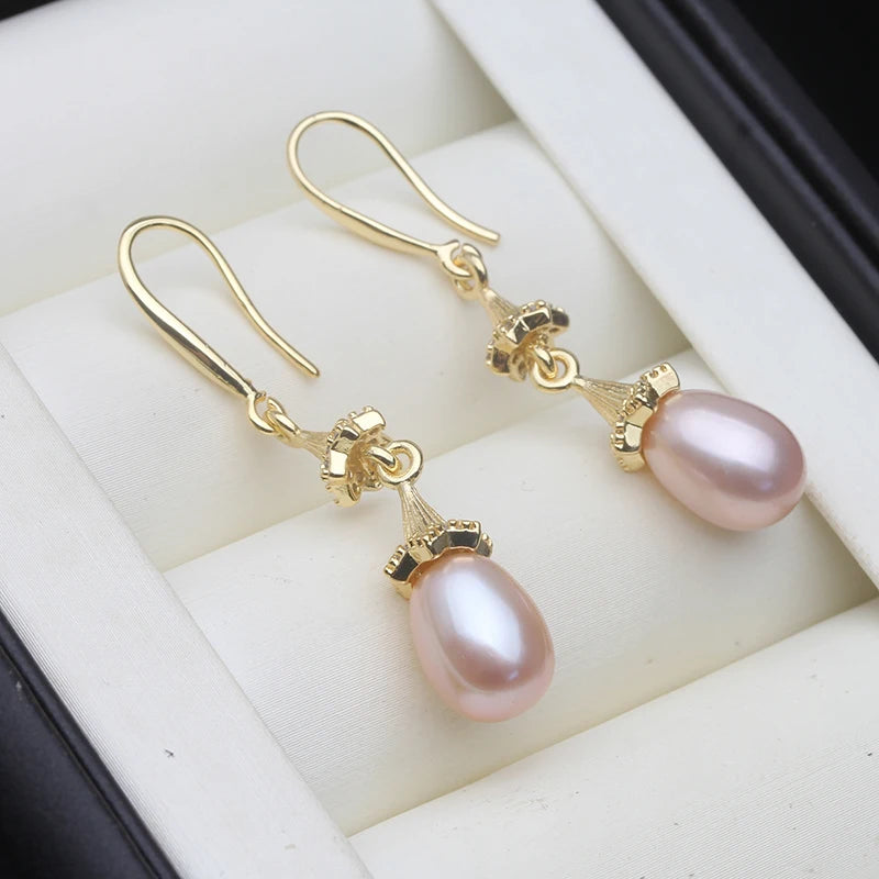 Real Freshwater Pearl Dangle Earrings For Women,Gold Plated Small Heart Pearl EARRINGS