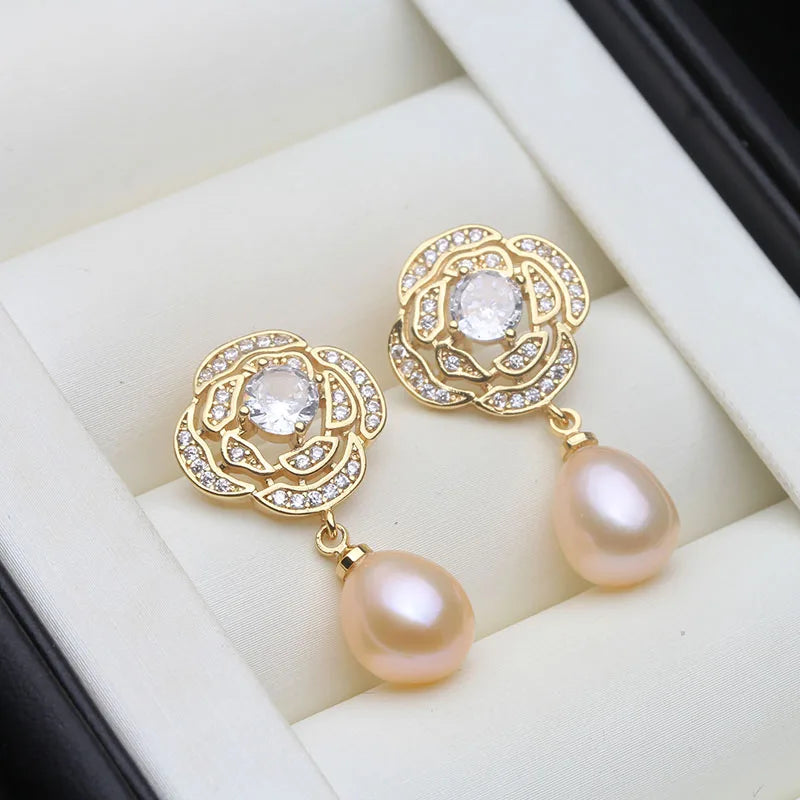 Genuine Freshwater Pearl Drop Earrings,Natural Dangle Pearl Earrings