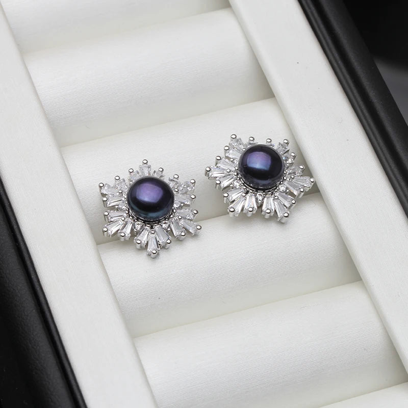 100% Real Natural Pearl 925 Sterling Silver Earring Woman,Classic Wedding Freshwater Pearl Earrings Anniversary Gift