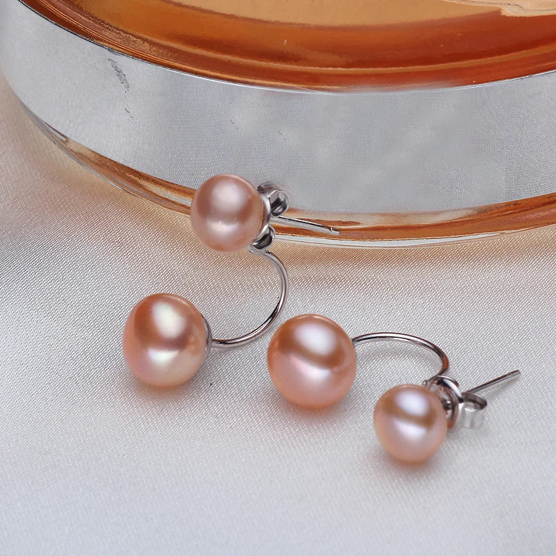 Real Natural Double Black Pearl Earrings 925 Sterling Silver Freshwater Stud Earrings With Pearls