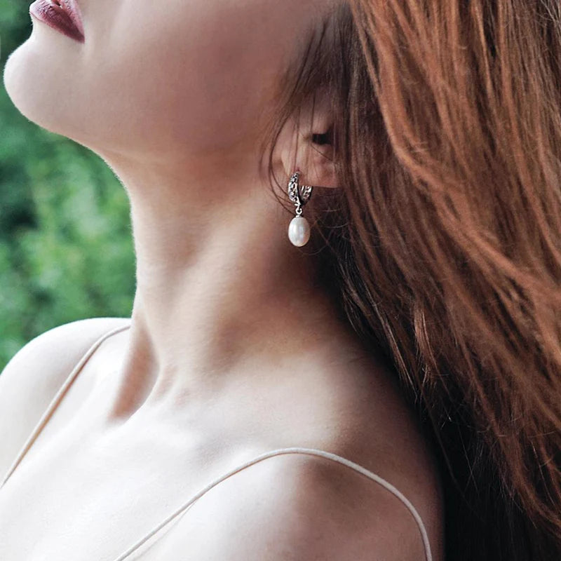 Fine Pearl Earrings 925 Sterling Silver Natural Freshwater Pearl Pearl Hoop Earrings
