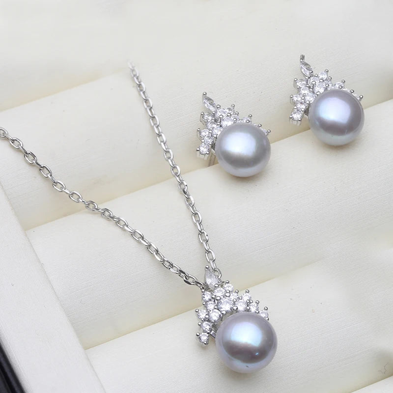 Real Set With Pearl Earrings And Necklace Woman,natural Freshwater 925 Silver Pearl Jewelry Set