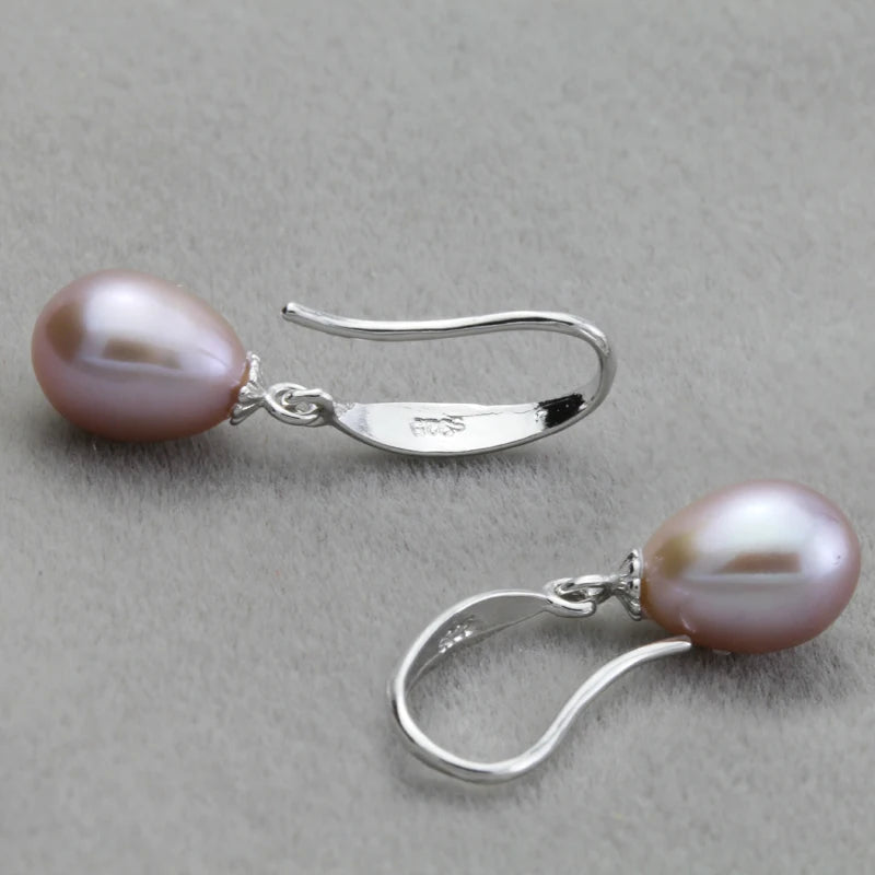 Real Natural Pearl Earrings ,925 Sterling Silver White Freshwater Pearl Drop Earrin