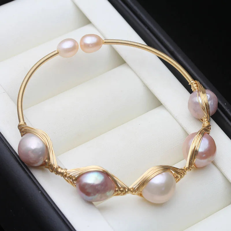 Freshwater Pearl Bracelet for Women,14k Gold Plated Natural Pearl Bracelets