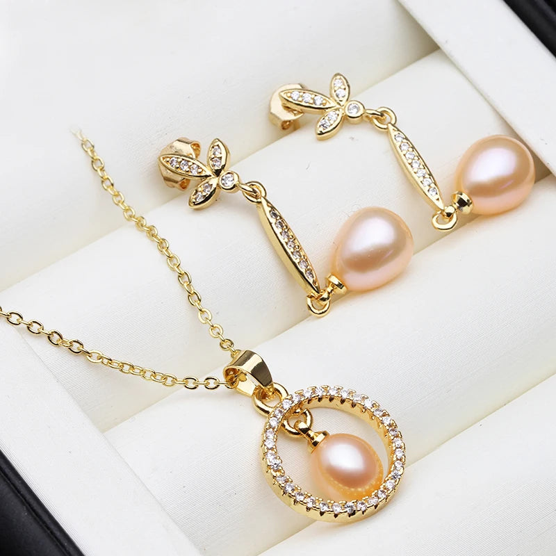 Natural Freshwater Pearl set Real925 Silver Pearl Set