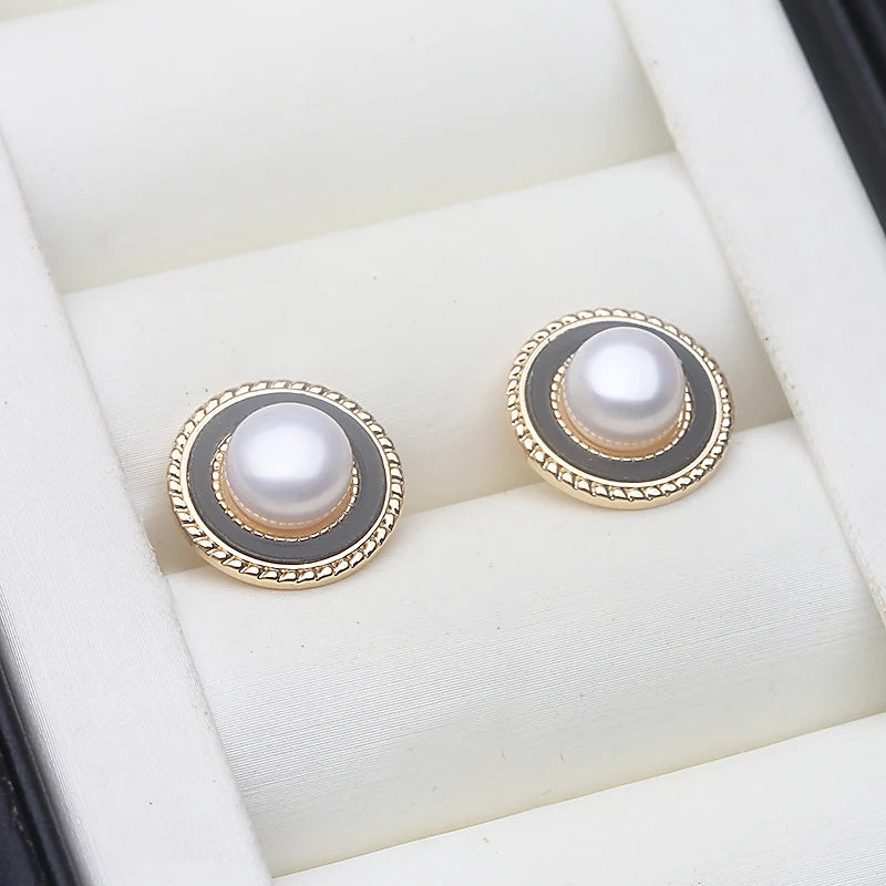 Genuine Natural Freshwater Silver 925 Pearl Earrings,Cute Fine Stud Earrings Pearl Wife Mother Engagement Gift Black White Pink