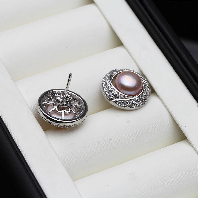 925 Silver Natural Pearl Earrings , Trend Big Freshwater Pearl