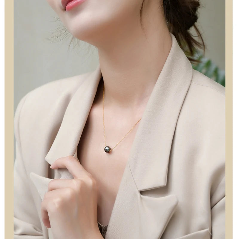 Real 18K Gold Seawater Tahitian Pearl Pendant For Women,Luxury Black Pearl Gold Pendant