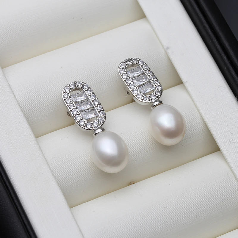 Real 925 Silver Pink Pearl Earrings For Women,Beautiful Natural Freshwater Pearl Earring Wife Mother Birthday Gift