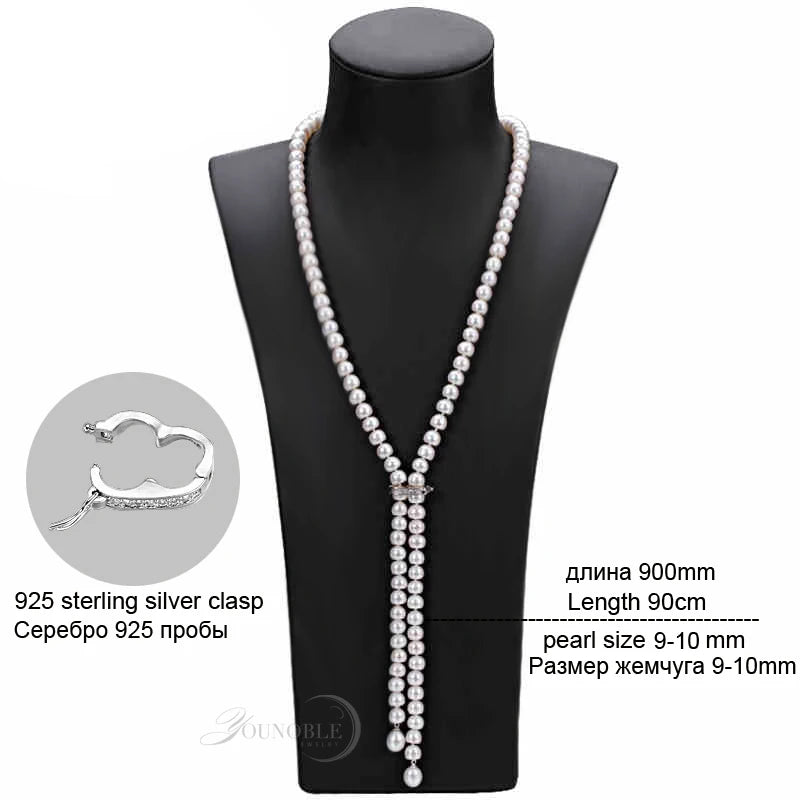 Real Pearl Necklace Long,925 Silver Natural Bridal Freshwater Pearl