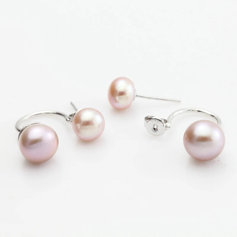 Real Natural Double Black Pearl Earrings 925 Sterling Silver Freshwater Stud Earrings With Pearls