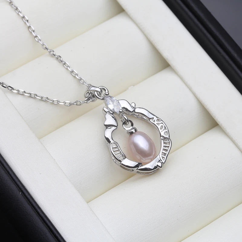 Natural Pearl Necklaces For Women,Freshwater 925 Silver Pearl Pendant