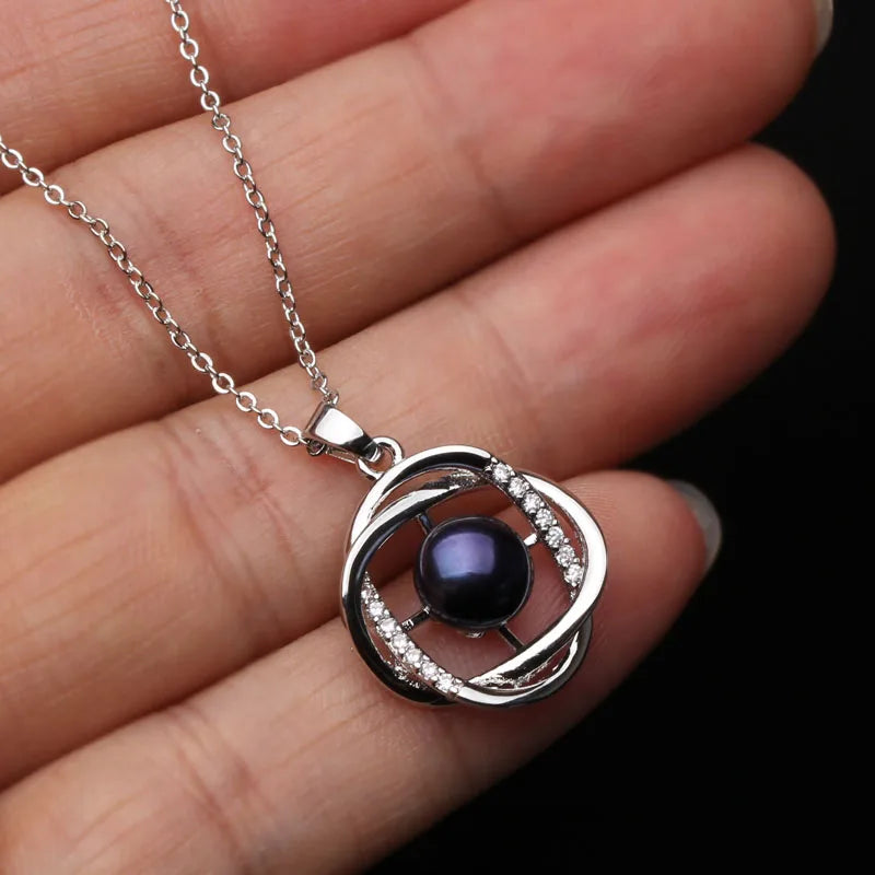 Real 925 Sterling Silver Necklace Earring Sets ,Classic Natural Pearl Pendant Sets