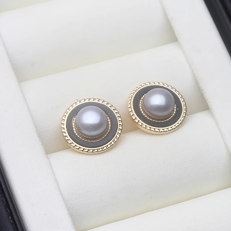 Genuine Natural Freshwater Silver 925 Pearl Earrings,Cute Fine Stud Earrings Pearl Wife Mother Engagement Gift Black White Pink