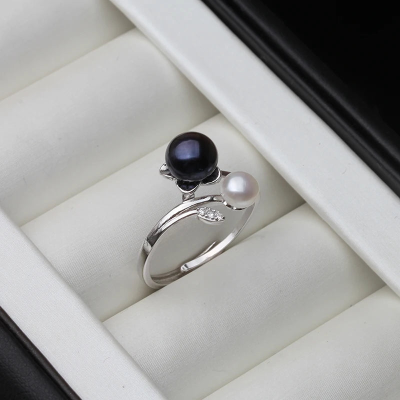 Real Freshwater Natural Pearl Rings, Cute 925 Silver Rings