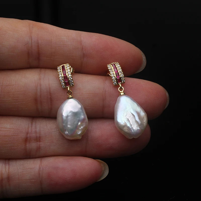 Genuine Natural Freshwater Baroque Pearl Earrings  925 silver Earrings Mother WifeGift