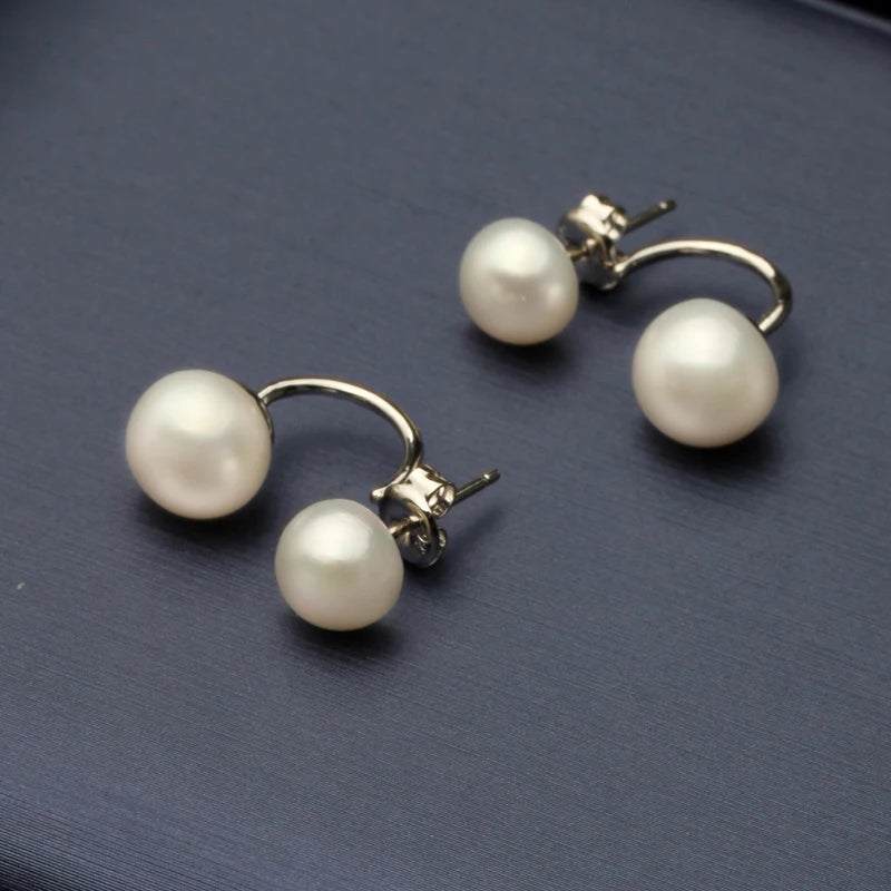 Natural Pearl Stud Earrings Jewelry S925 Sterling Silver Genuine