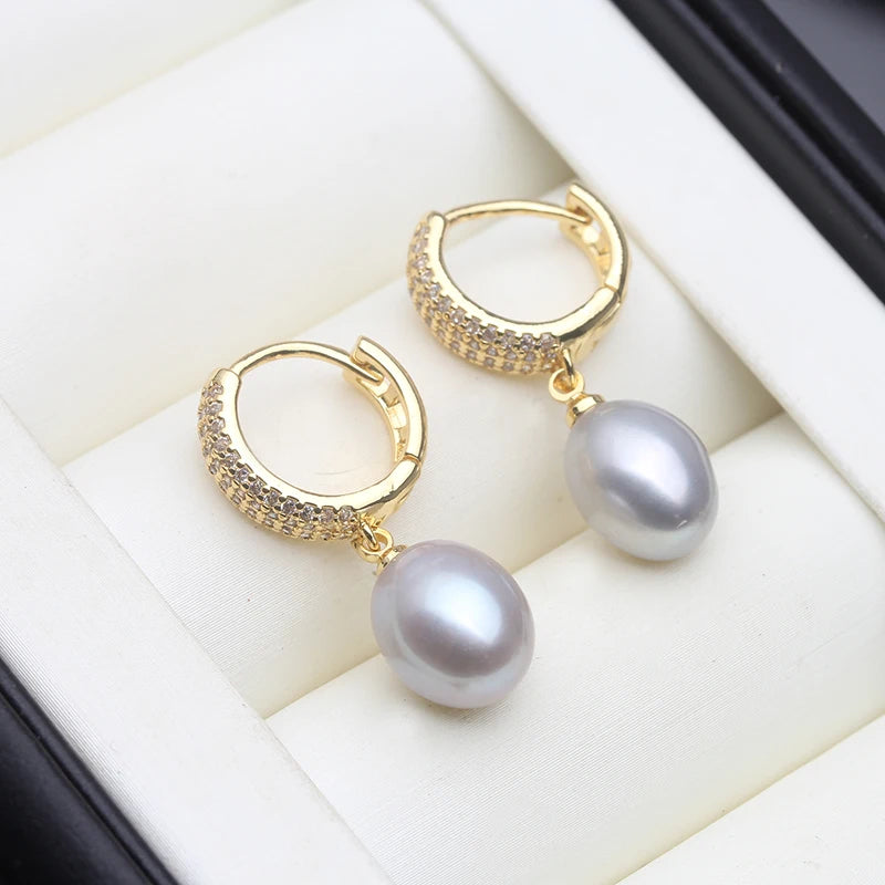 Genuine White Fresh Water Pearl Earrings Jewelry Woman,Bridal Gold Plated Hoop Earrings