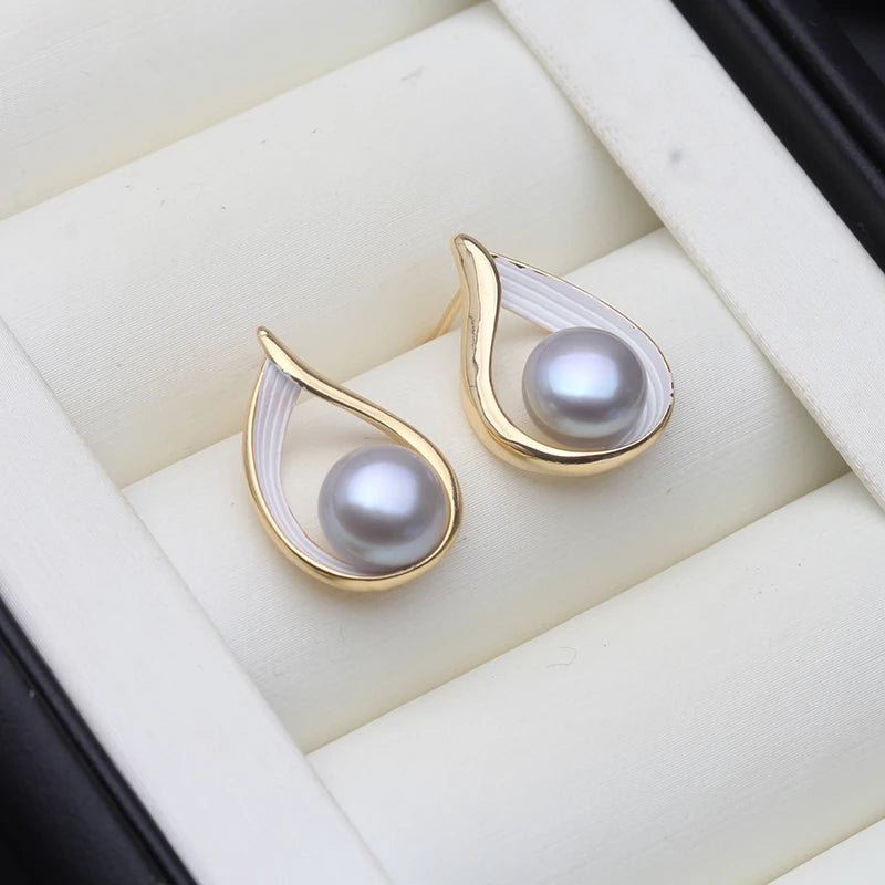 Real Freshwater Stud Earrings With Pearls,Natural Stud White Pearl Earrings Jewelry