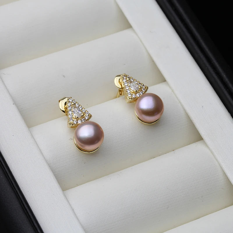 Real Freshwater Natural Pearl Earrings For Women,Beautiful Gold Plated Stud Earrings Pearl Wife Mother Anniversary Gift