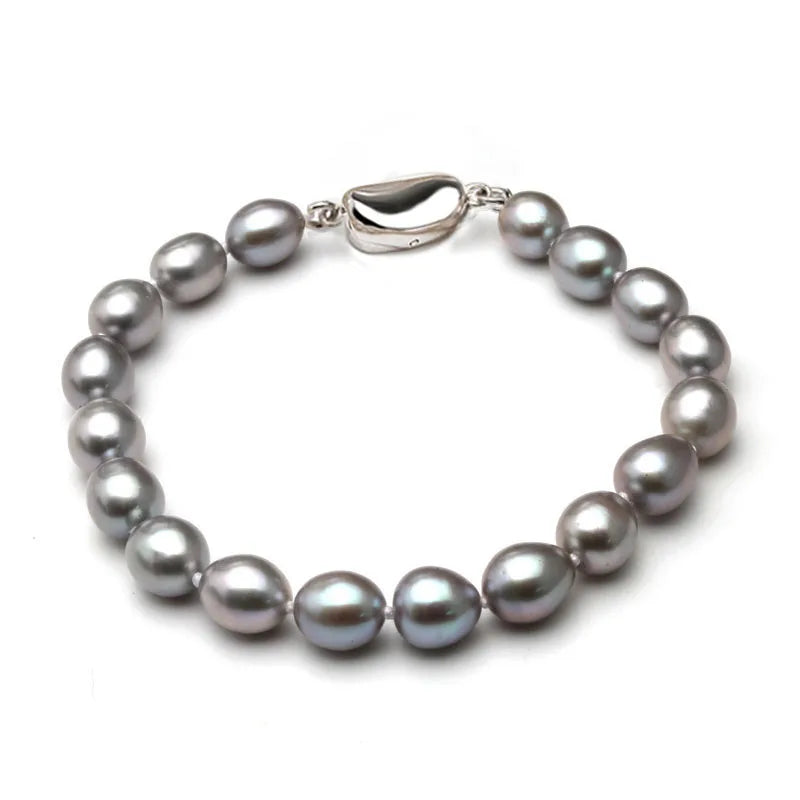 Vintage Freshwater Thread For Pearl Bracelet Silver 925,Grey Natural Pearl Jewelry Bracele