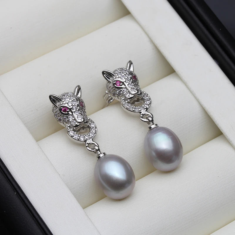 Real Natural Freshwater Pearl Earrings 925 Sterling Silver Stud Earring with Pearls