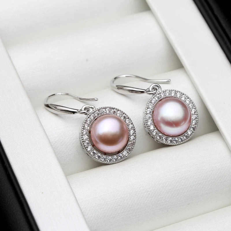 925 Sterling Silver Women Earrings,Real Natural Freshwater Pearl Earrings