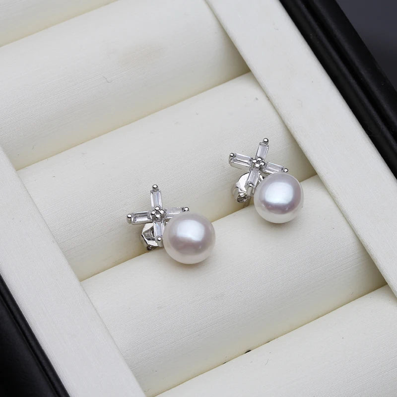 New Natural Freshwater Pearl Earrings For Women,Cute Small 925 Silver Pearl