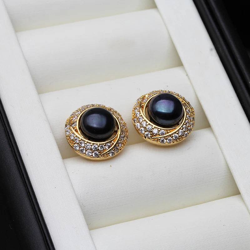 New Natural Freshwater Pearl Earrings ,Flat 18k Gold Palted Pearl Earrings