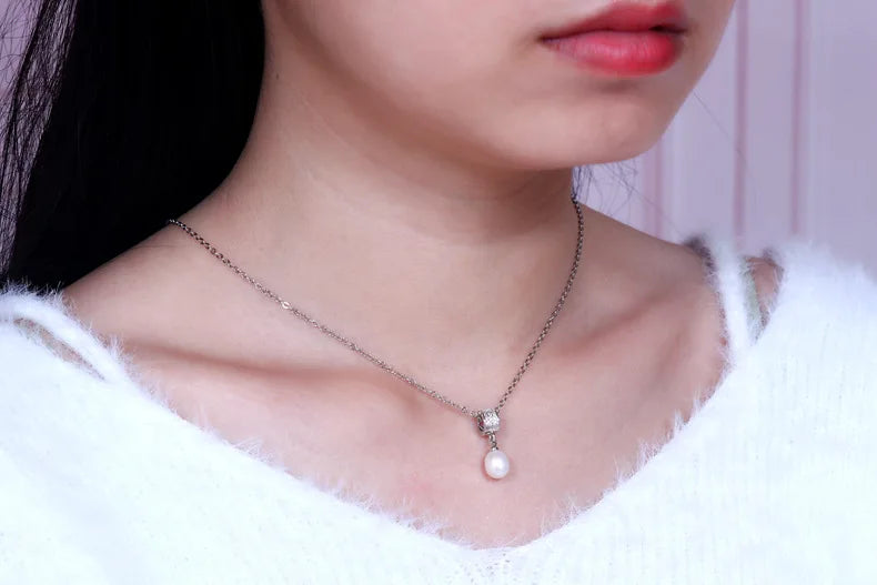 Natural Freshwater Pearl Necklace And Earrings Set trendy 925 Silver Pearl Jewelry Set