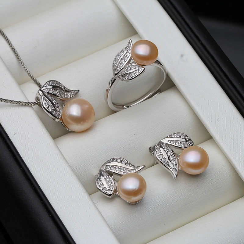 Natural Freshwater Pearl Jewelry Set 925 Sterling Silver