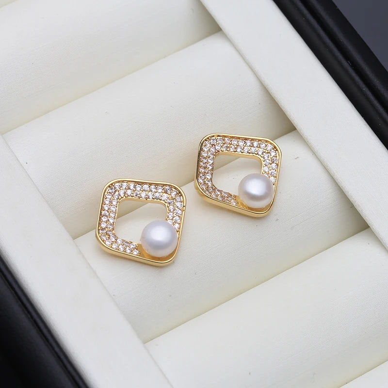 Real Cultured Freshwater Pearl Earrings For Women,Gold Plated Small Pearl Stud Earring
