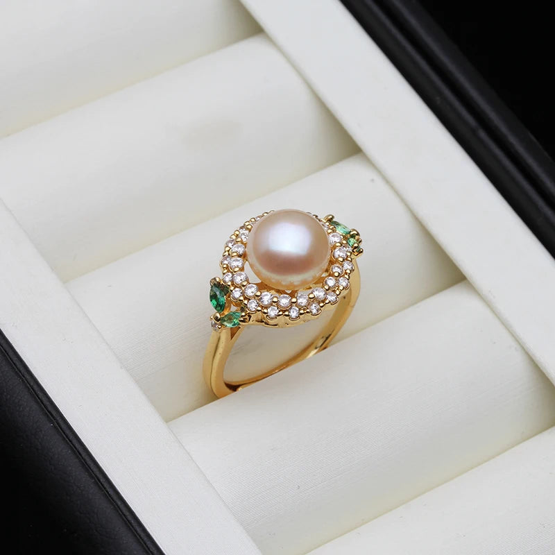 Real Natural Freshwater Pearl Rings,Gold Plated Cultured Adjustable Pearl Ring