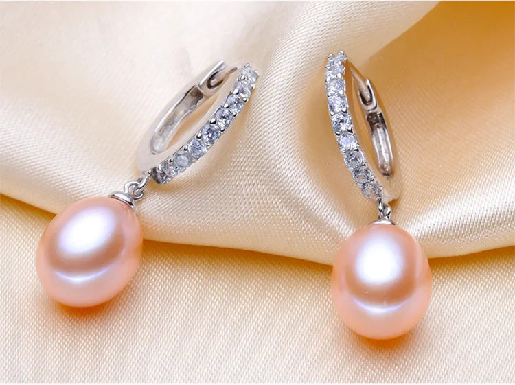925 Pearl Earrings Women,Natural Freshwater Pearl Drop Earrings