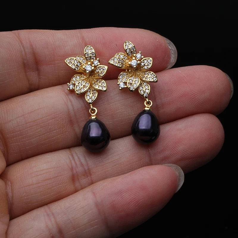 Genuine Natural Freshwater Pearl Earrings Silver 925 White Flower Pearl Earrings