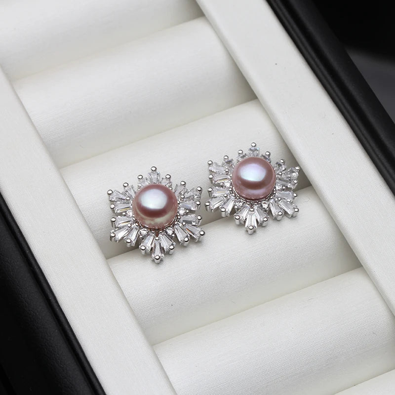 Real Silver 925 Fine Pearl Earrings Natural Freshwater Jewelry Pearl Earring