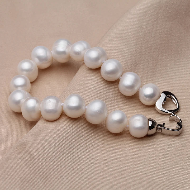 100% Real Natural Near Round Pearl Bracelet for Women, Freshwater Pearl